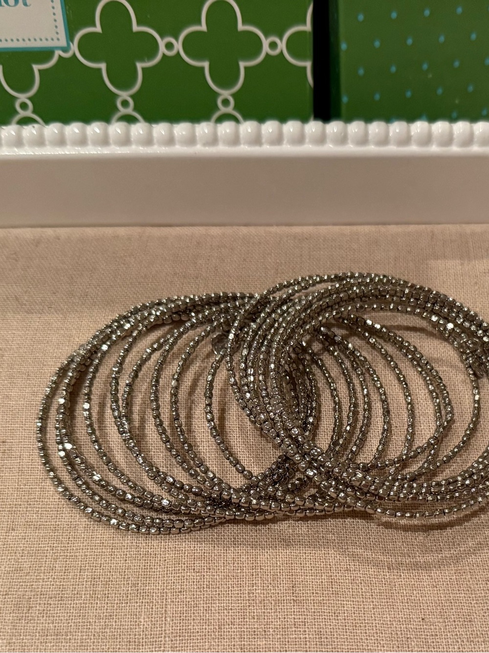 Stella & Dot Gunmetal Multi-Coil Crystal Bracelet Set